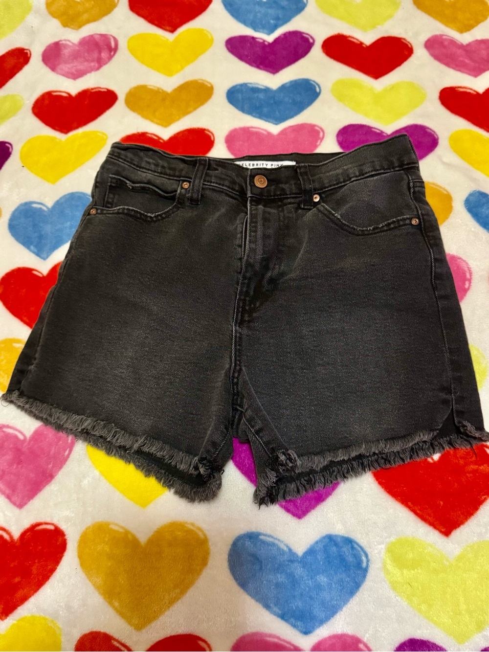 Celebrity Pink Washed Black Frayed Hem Denim Shorts